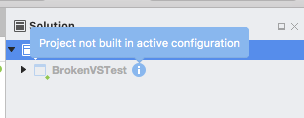 Project not build in active configuration tooltip on Project entry in Visual Studio Preview