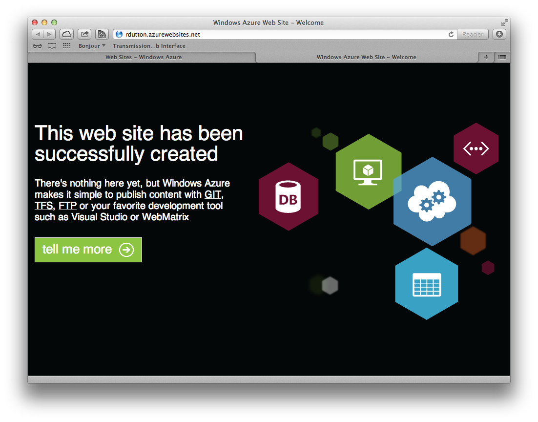 Azure web site new site default page