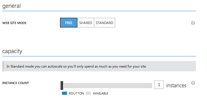 Azure Dashboard - Scale Options