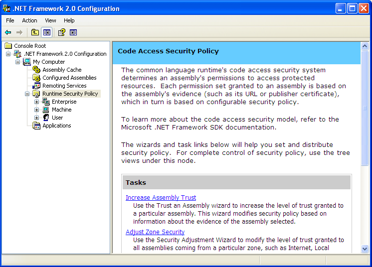 Microsoft .NET Framework 2.0 Configuration Tool